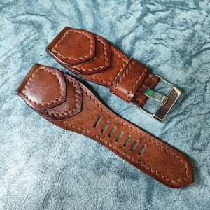 Brown Leather Watch Strap Band Handmade Leather Watch Band 24mm 23mm 22mm 21mm 20mm 19mm 18mm Custom Sized Cowhide Leather Gift Watch