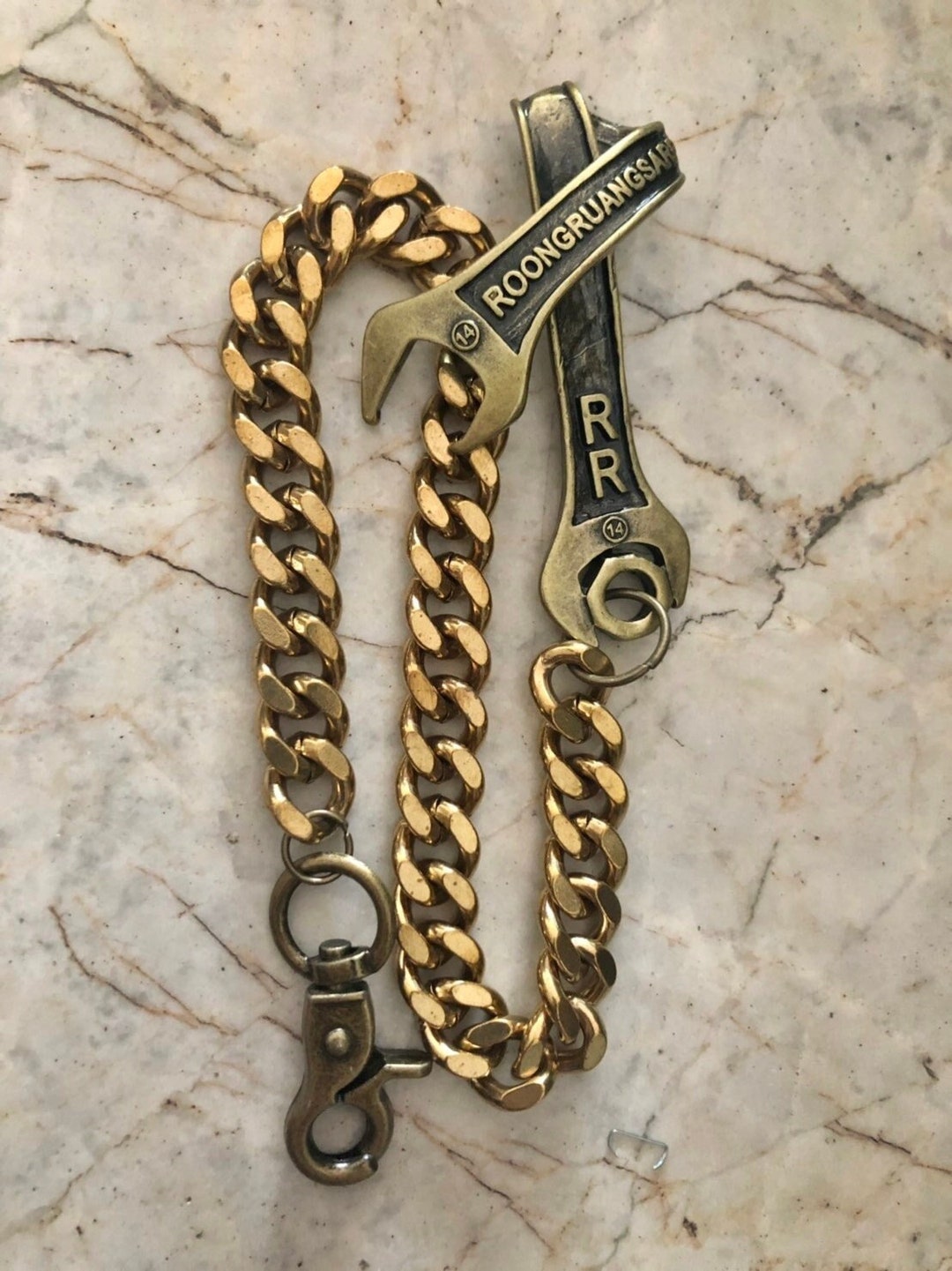 レア  BLACK SIGN SOLID BRASS WALLET CHAINS WALLET CHAIN - antique brass hardware – Fearless Leather Goods