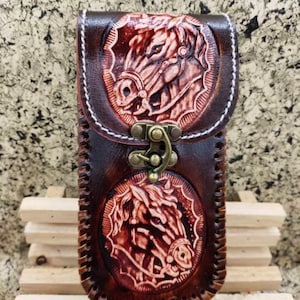 Western Leather Phone Case For Belt  Carved Leather Handmade Tooled Leather Cell Phone Holder Leather Gift for Him Gift for Men Gift for Dad