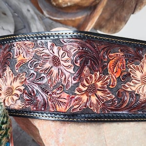 Cartera de cuero tallada a mano, cartera floral, cartera plegable estilo vaquero occidental para hombre, cartera de cuero repujado, regalo para él, regalo para hombre, regalo para papá