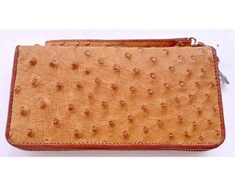 Cartera de avestruz color canela Cartera de piel de avestruz Cartera de piel auténtica de avestruz Cartera exótica Cartera plegable Regalo para él Regalo para ella Regalo para hombres