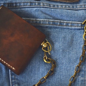 Cartera de cuero para motociclista, billetera plegable para hombre, billetera de cuero hecha a mano, billetera con cadena, billetera con cordón, regalo para graduado, regalo para hombre, regalo para él
