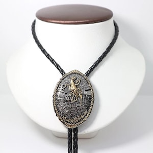 Southwestern Horse Bolo Tie Leather Cowboy Necktie Accessories Mens Necklace Leather Cord Woven Gift For Him Gift For Men Gift For Dad