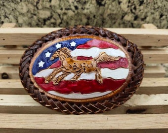 Western Leder Gürtelschnalle Floral Hand punziert Leder geschnitzte Lederschnalle Handgemachte Gürtelschnalle Geschenk für ihn Geschenk für Männer Geschenk für Papa