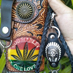 Cartera de motociclista de cuero tallado para hombre, billetera plegable de cuero con diseño floral, billetera estilo vaquero occidental, regalo para él, regalo para hombre, regalo para papá.