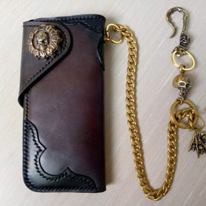 Leder Biker Brieftasche Kette Herren Bifold Brieftasche Handgefertigte Leder Brieftasche Kette Brieftasche Lange Brieftasche Biker Geschenk für Grad Geschenk für Männer Geschenk für ihn