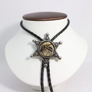 Southwestern Eagle Bolo Tie Leather Cowboy Necktie Accessories Mens Necklace Leather Cord Woven Gift For Him Gift For Men Gift For Dad