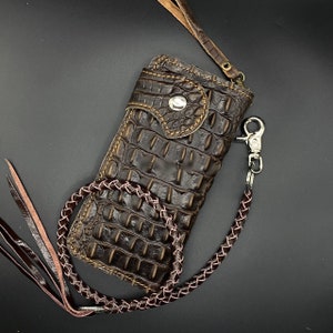 Leder Biker Brieftasche Kette Herren Bifold Brieftasche Handgefertigte Leder Lanyard Brieftasche Lange Brieftasche Biker Geschenk für Grad Geschenk für Männer Geschenk für ihn