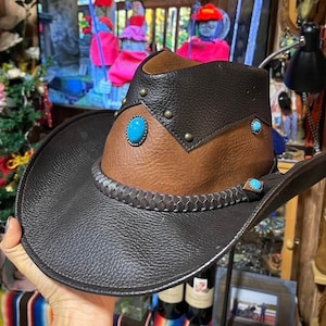 Cattleman Cowboy Hat Foldable Hat Genuine Leather Australian Hat Mens Leather Hats Womans Leather Hat Western Trekking Australian Bush Hat