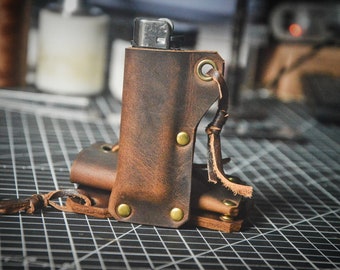 Personalisierte Feuerzeughülle Schlüsselbund Leder Handgemachter Lederschlüsselbund Geschenk für ihn Geschenk für Männer Geschenk für Papa
