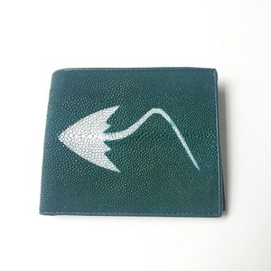 Cartera de raya verde Cartera de piel de raya genuina Cartera de piel de raya pulida Cartera exótica Cartera plegable Regalo para él Regalo para ella