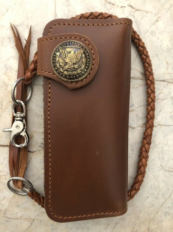 Leather Biker Wallet Chain Mens Bifold Wallet Handmade Leather Lanyard  Wallet Long Wallet Biker Gift For Grad Gift For Men Gift For Him