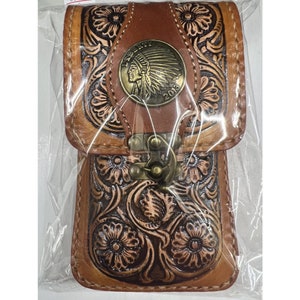Funda de cuero estilo occidental para teléfono, hecha a mano, tallada, con correa, soporte para teléfono celular, regalo de cuero para él, regalo para hombre, regalo para papá.