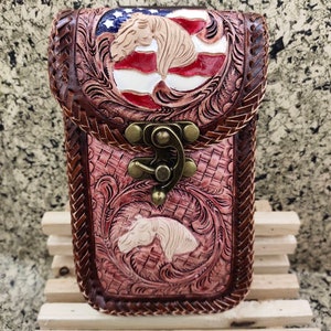 Western Leather Phone Case For Belt  Carved Leather Handmade Tooled Leather Cell Phone Holder Leather Gift for Him Gift for Men Gift for Dad