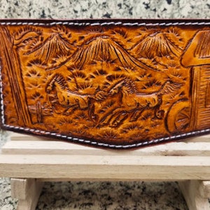 Carteira de couro esculpida à mão, carteira floral, estilo cowboy ocidental, carteira masculina dobrável, carteira de couro trabalhada, presente para ele, presente para homens, presente para o pai