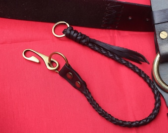 Braided Leather Wallet Chain Biker Leather Rope Wallet Chain Lanyard Wallet Chain Leather Cord Leather Chain Wallet Leather Strap Wallet