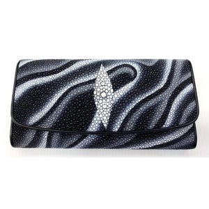 Cartera de raya negra Cartera de piel de raya genuina Cartera de piel de raya pulida Cartera exótica Cartera plegable Regalo para mamá Regalo para ella