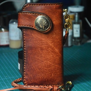 Leder Biker Brieftasche Kette Herren Bifold Brieftasche Handgefertigte Leder Lanyard Brieftasche Lange Brieftasche Biker Geschenk für Grad Geschenk für Männer Geschenk für ihn