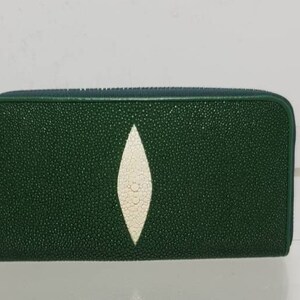 Groene pijlstaartrog portemonnee echte pijlstaartrog huid portemonnee gepolijste pijlstaartrog lederen portemonnee exotische portemonnee tweevoudige portemonnee cadeau voor moeder cadeau voor haar