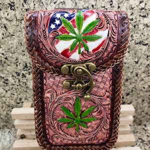 Western Leather Phone Case For Belt  Carved Leather Handmade Tooled Leather Cell Phone Holder Leather Gift for Him Gift for Men Gift for Dad