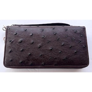 Bruine struisvogel portemonnee struisvogel lederen portemonnee echte struisvogelhuid portemonnee exotische portemonnee dubbele portemonnee cadeau voor hem cadeau voor haar cadeau voor mannen