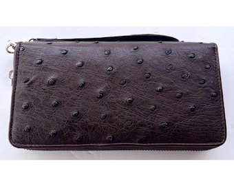 Cartera de avestruz marrón Cartera de piel de avestruz Cartera de piel auténtica de avestruz Cartera exótica Cartera plegable Regalo para él Regalo para ella Regalo para hombres