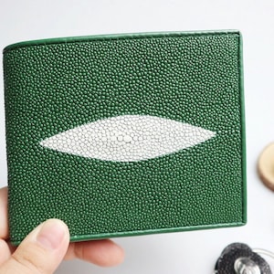 Cartera de raya verde Cartera de piel de raya genuina Cartera de piel de raya pulida Cartera exótica Cartera plegable Regalo para él Regalo para ella