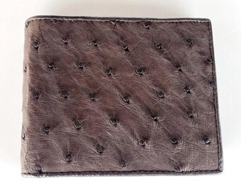 Cartera de avestruz marrón Cartera de piel de avestruz Cartera de piel auténtica de avestruz Cartera exótica Cartera plegable Regalo para él Regalo para ella Regalo para hombres