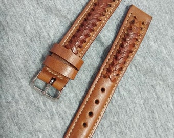 Brown Leather Watch Strap Band Handmade Leather Watch Band 24mm 23mm 22mm 21mm 20mm 19mm 18mm Custom Sized Cowhide Leather Gift Watch