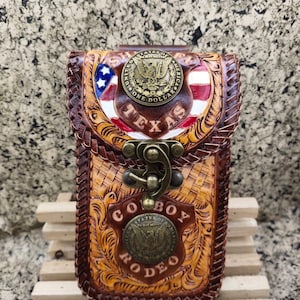 Western Leather Phone Case For Belt  Carved Leather Handmade Tooled Leather Cell Phone Holder Leather Gift for Him Gift for Men Gift for Dad