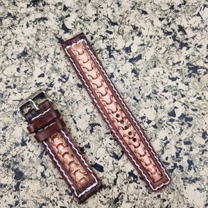 Western Watchband Custom Leather Watch Strap Tooled Leather Watch Strap Carved Floral Watch Band 24mm 22mm 20mm 19mm 18mm Gift For Him