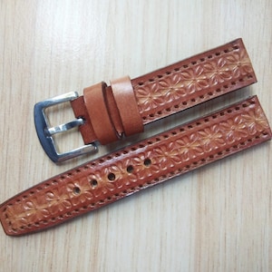 Western Watchband Custom Leather Watch Strap Tooled Leather Watch Strap Carved Floral Watch Band 24mm 22mm 20mm 19mm 18mm Gift For Him