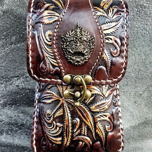 Western Leather Phone Case For Belt  Carved Leather Handmade Tooled Leather Cell Phone Holder Leather Gift for Him Gift for Men Gift for Dad