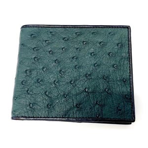 Groene struisvogel portemonnee struisvogel lederen portemonnee echte struisvogelhuid portemonnee exotische portemonnee dubbele portemonnee cadeau voor hem cadeau voor haar cadeau voor mannen