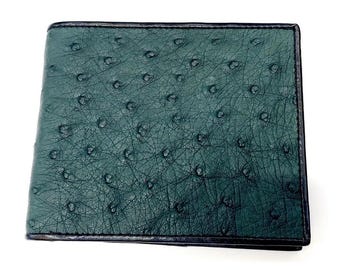 Cartera de avestruz verde Cartera de piel de avestruz Cartera de piel auténtica de avestruz Cartera exótica Cartera plegable Regalo para él Regalo para ella Regalo para hombres