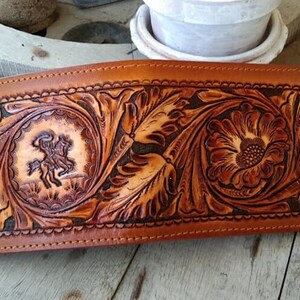 Cartera de cuero tallada a mano, cartera floral, cartera plegable estilo vaquero occidental para hombre, cartera de cuero repujado, regalo para él, regalo para hombre, regalo para papá
