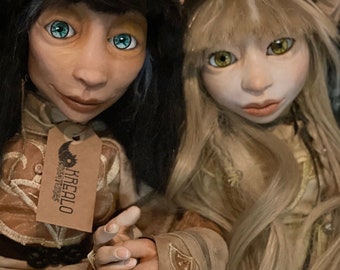 Handmade Jen and Kira inspired by Dark Crystal (about 35 cm / 13 inches tall) Polymer clay creature, OOAK, made in Italy