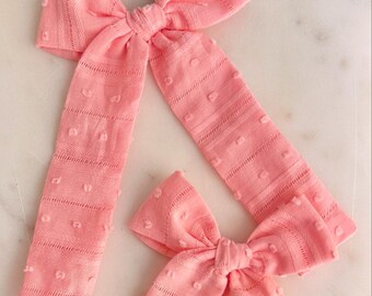 Pink or White Swiss Dot Long Tailed Schoolgirl Bow