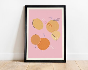 Printable Citrus Fruit Poster, Illustrated Poster, Wall Art