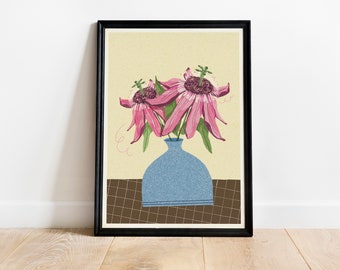 Printable Flower Illustration Poster, Illustrated Poster, Wall Art