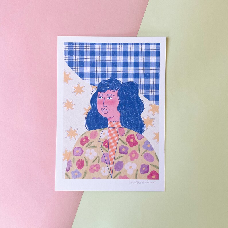 A5 Illustrated Print, Girl With Patterns, Mini Print of a Girl, Portrait Illustration image 2