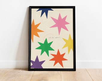 Printable Ur A Star Poster, Illustrated Poster, Wall Art, Funky colourful stars