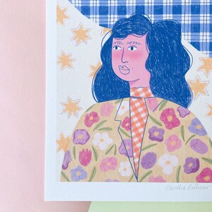 A5 Illustrated Print, Girl With Patterns, Mini Print of a Girl, Portrait Illustration image 4