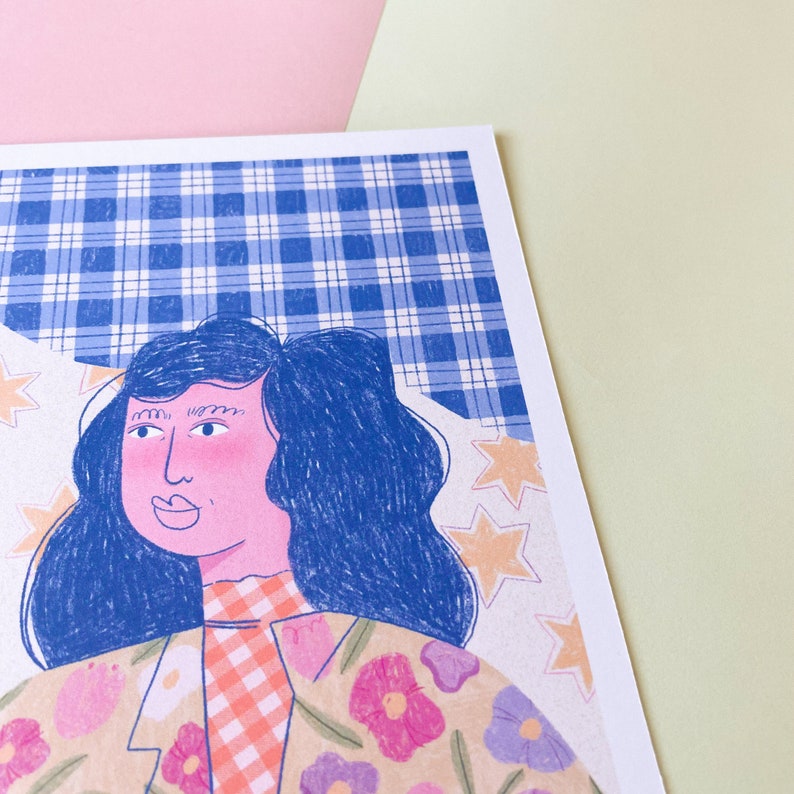 A5 Illustrated Print, Girl With Patterns, Mini Print of a Girl, Portrait Illustration image 3