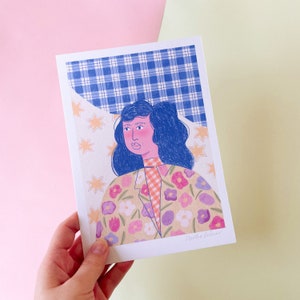 A5 Illustrated Print, Girl With Patterns, Mini Print of a Girl, Portrait Illustration image 1