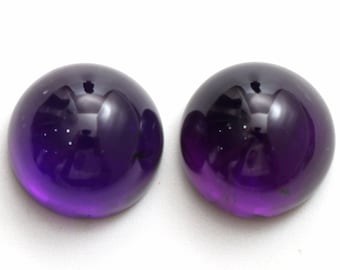 Natural Amethyst Smooth Round Cabochon Loose Gemstone, 15 mm, Amethyst Round Jewelry Making Gemstone, Gift For Her, Pair (2 Pieces)