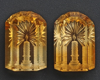 Pietra preziosa sfusa in citrino per intaglio, 15 x 22 mm, pietra preziosa in citrino, intaglio per porta in citrino, intaglio per porta con candela, coppia (2 pezzi)