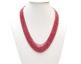 Natural Red Spinel Smooth Rondelle Beaded Necklace, 3 mm to 5 mm, Red Spinel Beads, Inner 19 Inches to Outer 22 Inches, Price Per Necklace