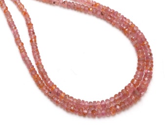 Contas de rondelle facetadas de espinélio rosa, 3 mm a 5 mm, contas de espinélio rosa, contas de pedras preciosas para fabricação de joias de espinélio, fio inteiro de 18 polegadas