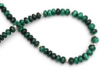 Natural Malachite Smooth Beads, Malachite Roundel, 4 mm to 5 mm- Malachite  - Gem Quality , 8 Inch Cm Full Strand, Price Per Strand